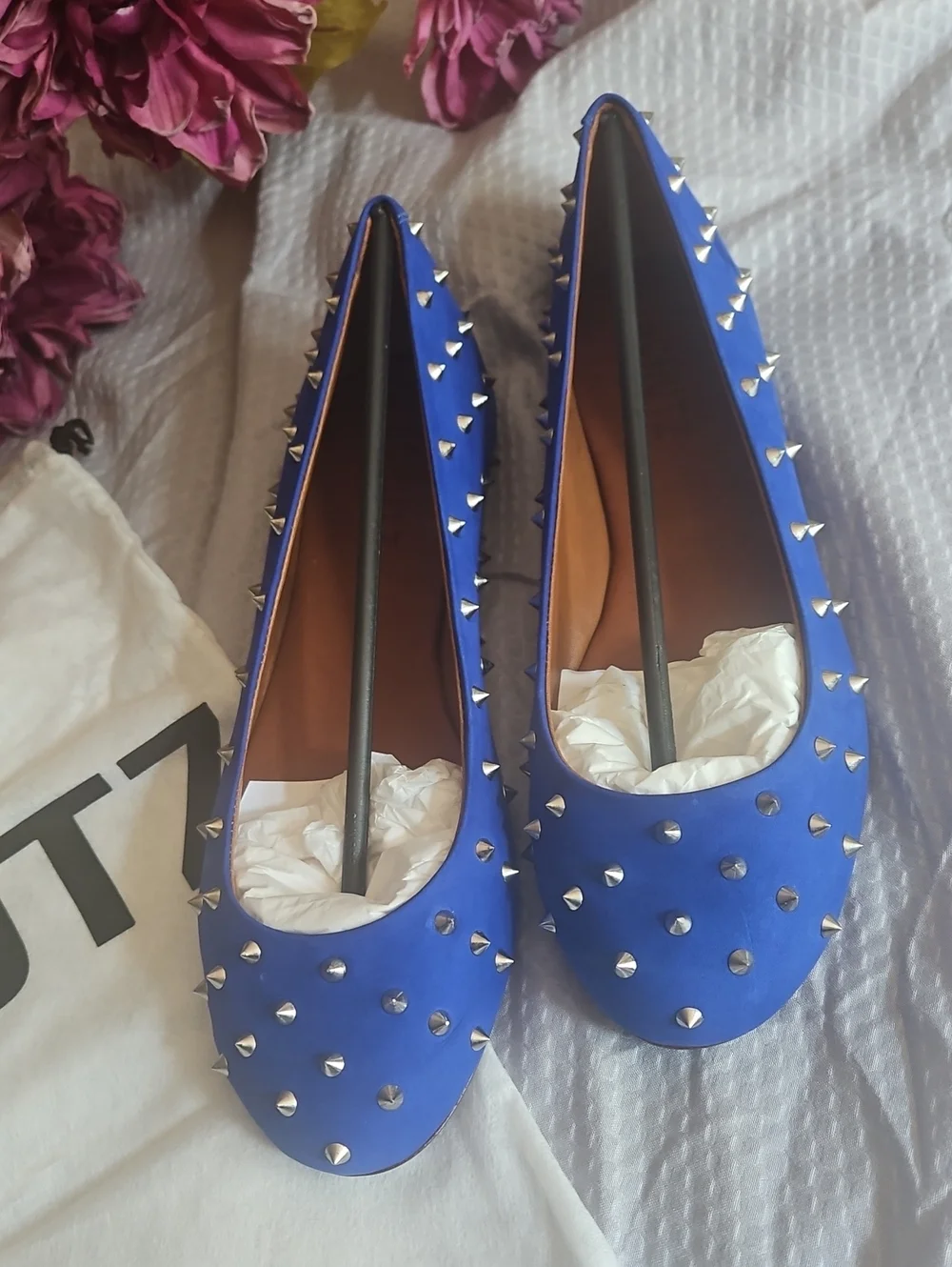 SCHUTZ Finley Ballet Flat Royal Blue Studded Shoes Size 6M NEW